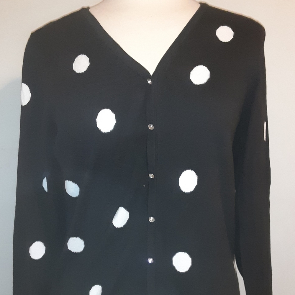 Quaker Factory S Cardigan 100% Cotton Rhinestone crystal substantial dar…